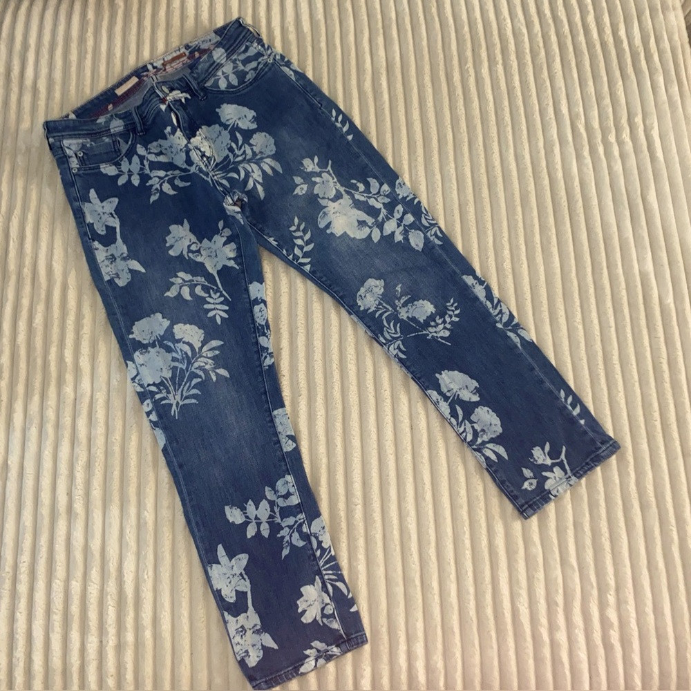 Pilcro Blue Floral Straight Leg Jeans